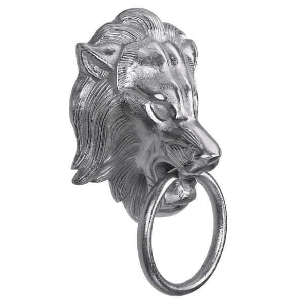 WOMO-DESIGN håndklædeholder med løvehoved motiv lavet af forniklet aluminium, sølv, (B x H): 10 x 31 cm, designer Lion hovedet Lion