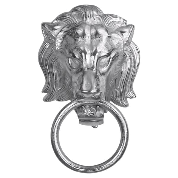 WOMO-DESIGN håndklædeholder med løvehoved motiv lavet af forniklet aluminium, sølv, (B x H): 10 x 31 cm, designer Lion hovedet Lion