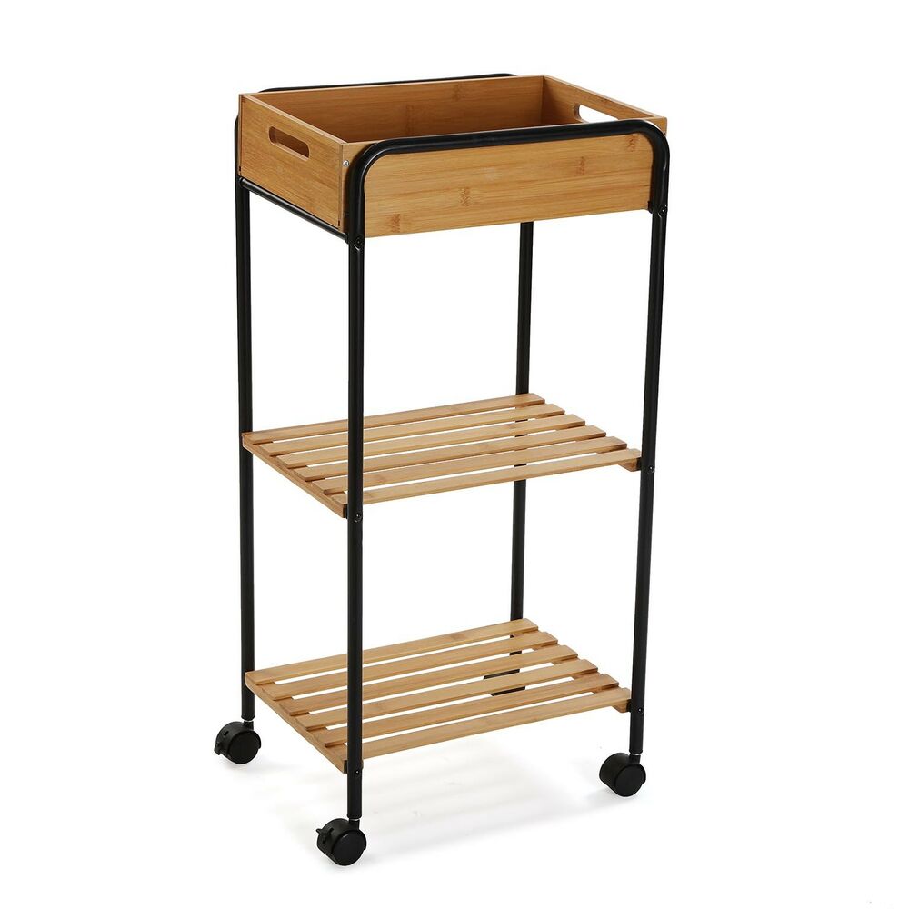 Vagn Versa Svart Med hjul Metall Bambu (29,5 x 81 x 40 cm)
