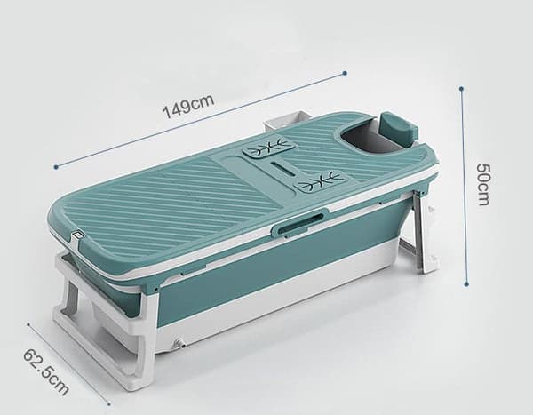 Tubfamily - Vikbar badbalja för vuxna med lock och termometer - blå - 150cm