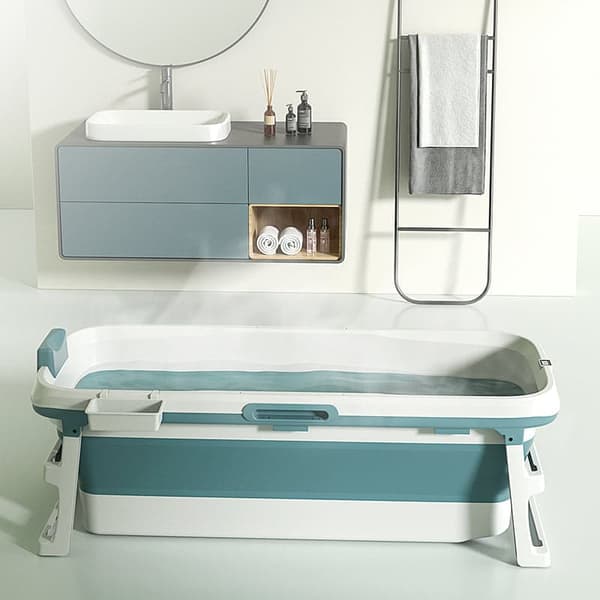 Tubfamily - Vikbar badbalja för vuxna med lock och termometer - blå - 150cm