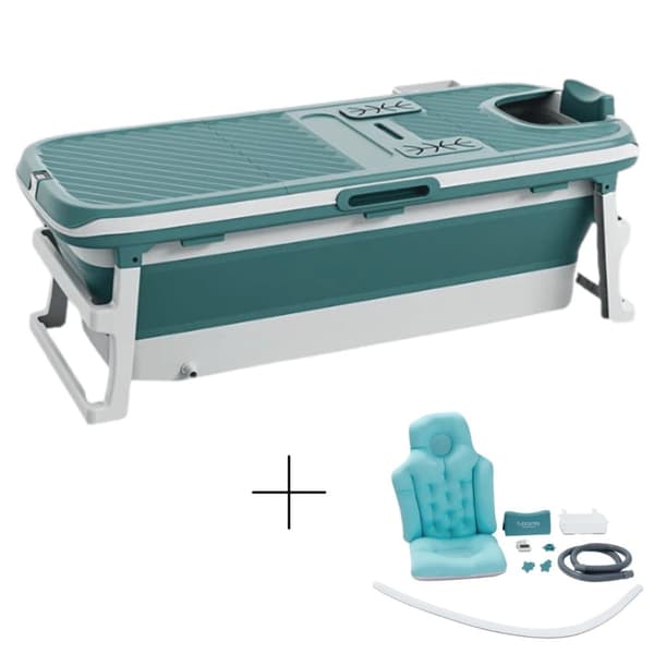 Tubfamily - Vikbar badbalja för vuxna med lock och termometer - blå - 150cm