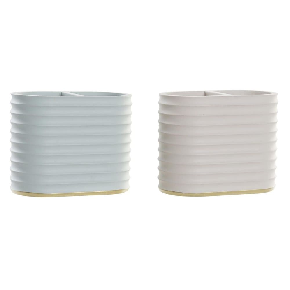 Tannbørste-holder DKD Home Decor Beige Grønn Harpiks (13 x 7 x 11 cm) (2 enheter)