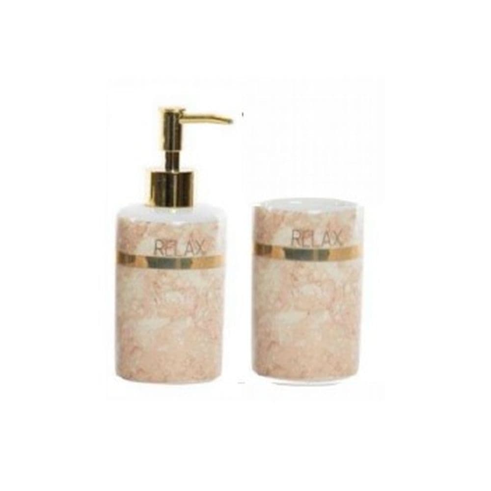 Badesett DKD Home Decor Relax Marmor ABS Dolomite Glam (7 x 7 x 17,5 cm) (2 Deler)