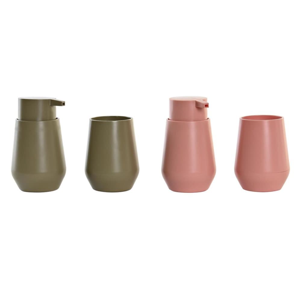 Badesett DKD Home Decor Rosa Grønn PS (8,5 x 8,5 x 14,5 cm) (2 enheter)
