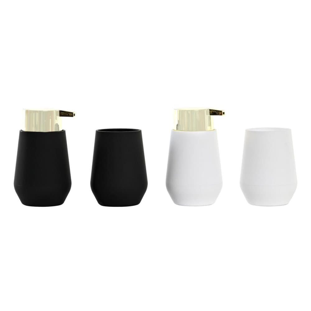 Badesett DKD Home Decor Svart Hvit ABS PS (8,5 x 8,5 x 14,5 cm) (2 enheter)