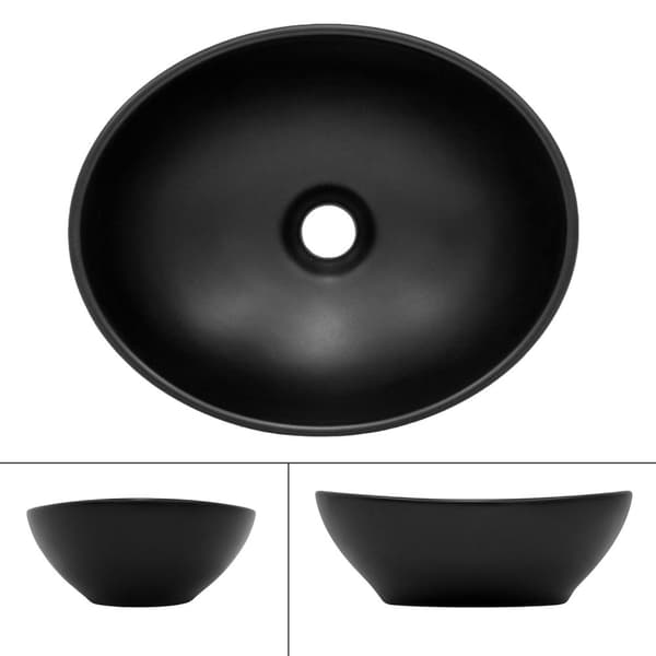 ML Design keramisk vask i sort matte 41x33.5x14.5cm, oval fastgørelsesvask, moderne forfængelighed