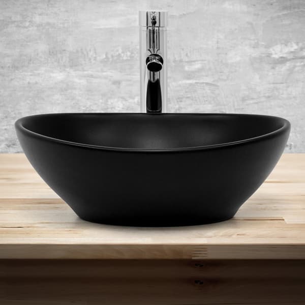 ML Design keramisk vask i sort matte 41x33.5x14.5cm, oval fastgørelsesvask, moderne forfængelighed