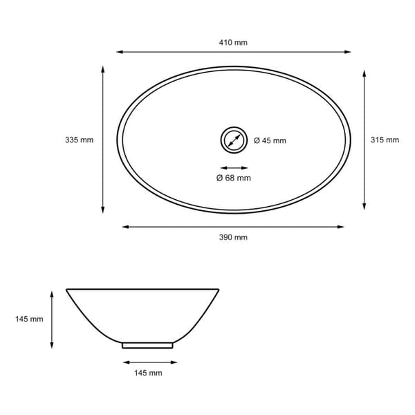 ML Design keramisk vask i sort matte 41x33.5x14.5cm, oval fastgørelsesvask, moderne forfængelighed