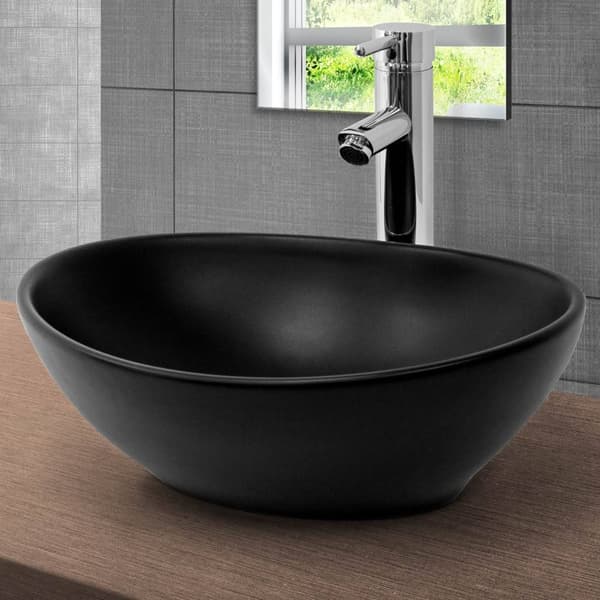 ML Design keramisk vask i sort matte 41x33.5x14.5cm, oval fastgørelsesvask, moderne forfængelighed