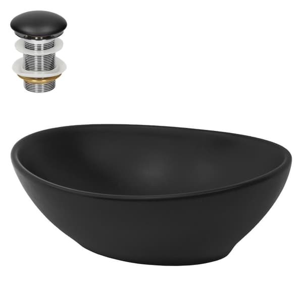 ML Design keramisk vask i sort matte 41x33.5x14.5cm, oval fastgørelsesvask, moderne forfængelighed