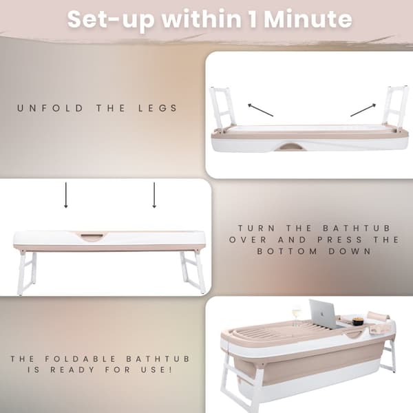 HelloBath Vikbar badbalja för vuxna - Brasiliansk Sand  - 157cm  - Extra långt - Inklusive badkudde & förvaringsskydd