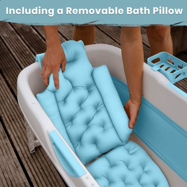 HelloBath® hopfällbart badkar - 143 cm långt - Badkarhink - Oliver Blå - Extra lång - Inkl. Badkudde, undervattenslampa & förvaringsskydd
