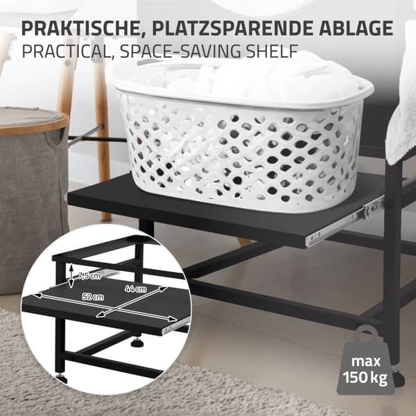 Tvättmaskinsunderrede med utdragbar hylla svart stål ML design