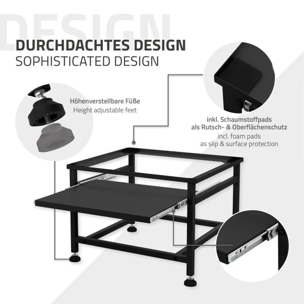 Tvättmaskinsunderrede med utdragbar hylla svart stål ML design