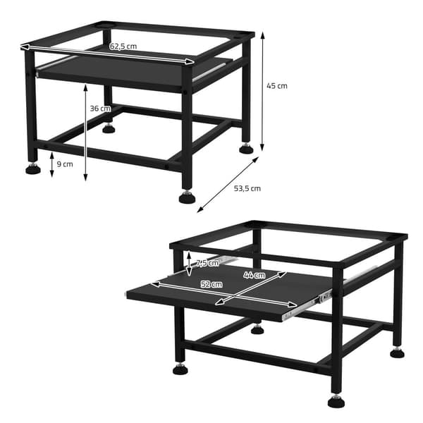 Tvättmaskinsunderrede med utdragbar hylla svart stål ML design