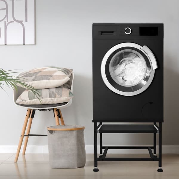 Tvättmaskinsunderrede med utdragbar hylla svart stål ML design