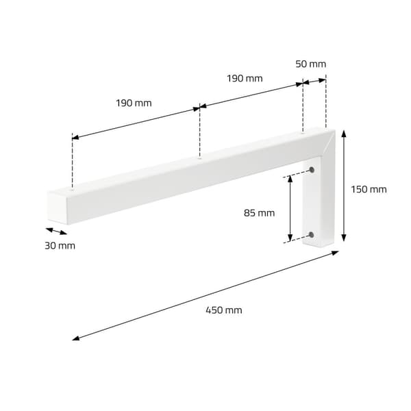 Seinäkiinnikesarja, 2 kpl L-muotoisia kiinnikkeitä 450x150 mm valkoinen teräs ML-muotoilu