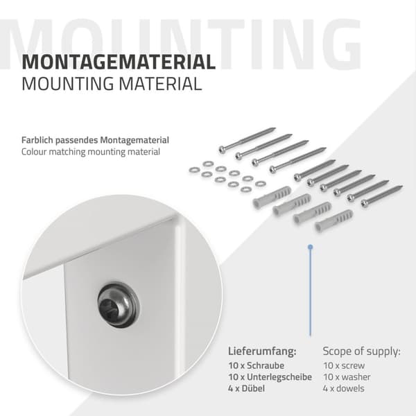 Vægbeslagssæt med 2 L-formede beslag 400x150 mm hvidt stål ML-design