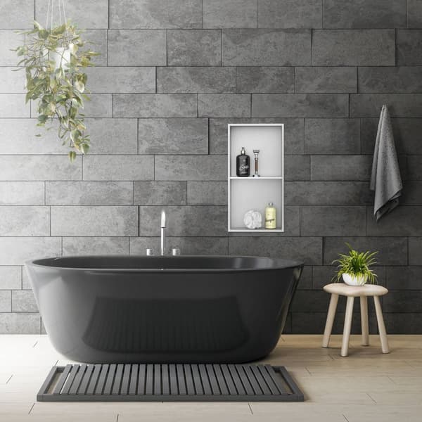 Suihkutarjotin 2 tasoa 60x30 cm hopea ruostumaton teräs seinänurkka Suihkutarjotin LuxeBath