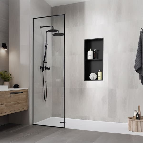 Suihkutarjotin 2 tasoa 60x30 cm musta ruostumaton teräs seinänurkka Suihkutarjotin LuxeBath
