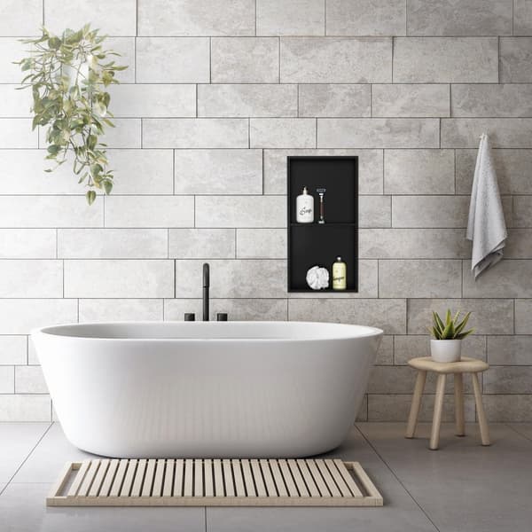 Suihkutarjotin 2 tasoa 60x30 cm musta ruostumaton teräs seinänurkka Suihkutarjotin LuxeBath