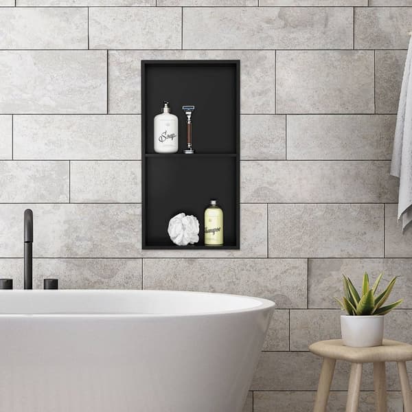 Brusekar 2 niveauer 60x30 cm sort rustfrit stål vægniche Brusekar LuxeBath