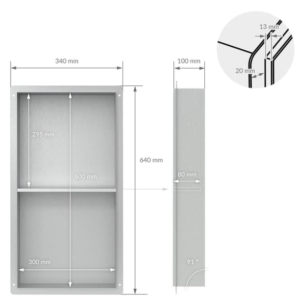 Bruseniche 2 niveauer 60x30 cm sølv rustfrit stål indbygningsramme væg niche bruseniche LuxeBath