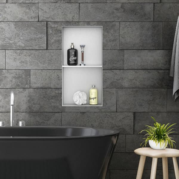 Bruseniche 2 niveauer 60x30 cm sølv rustfrit stål indbygningsramme væg niche bruseniche LuxeBath
