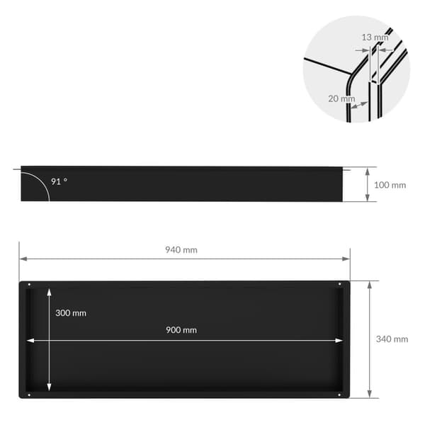 Suihkunurkkaus 90x30 cm musta ruostumaton teräs uppoasennettava runko Seinänurkkaus Suihkutarjotin LuxeBath