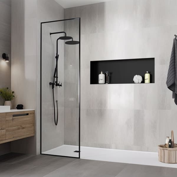 Suihkunurkkaus 90x30 cm musta ruostumaton teräs uppoasennettava runko Seinänurkkaus Suihkutarjotin LuxeBath