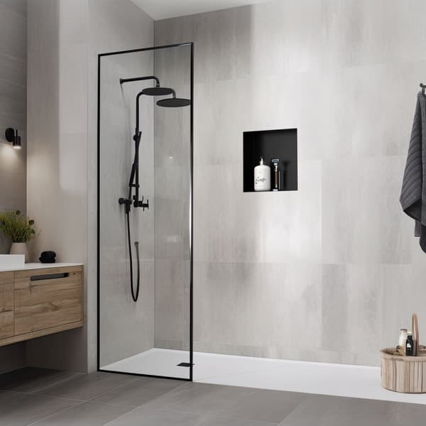 Suihkutarjotin 30x20 cm musta ruostumaton teräs uppokehys Seinänurkkaus Suihkutarjotin LuxeBath