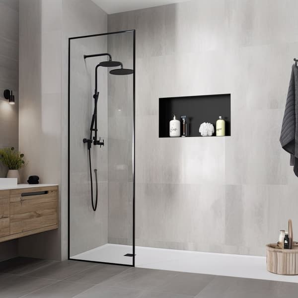 Duschnisch 60x30 cm svart rostfritt stål Infälld ram Väggnisch Duschbricka LuxeBath
