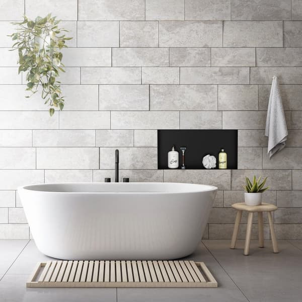 Duschnisch 60x30 cm svart rostfritt stål Infälld ram Väggnisch Duschbricka LuxeBath