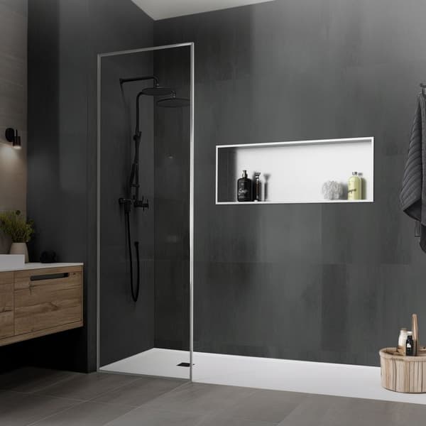 Suihkutarjotin 90x30 cm hopea ruostumaton teräs seinänurkkaus Suihkutarjotin LuxeBath