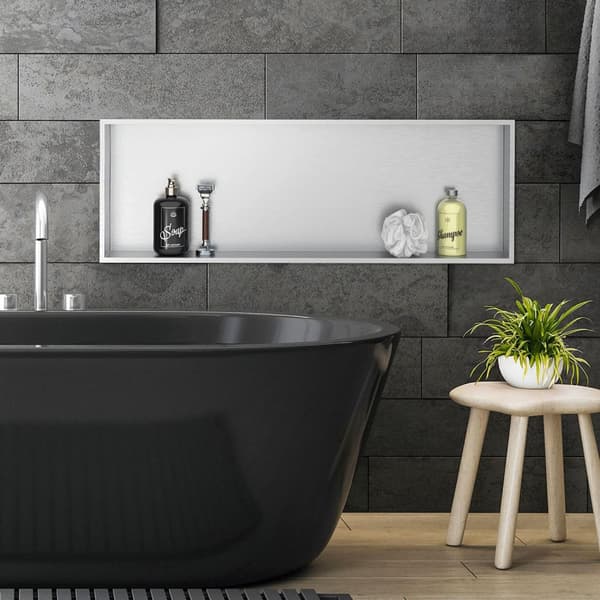 Brusebad 90x30 cm sølv rustfrit stål væg niche Brusebad LuxeBath