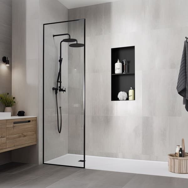 Suihkunurkkaus 2 tasoa 60x30 cm musta ruostumaton teräs uppoasennettava runko seinänurkkaus Suihkutarjotin LuxeBath