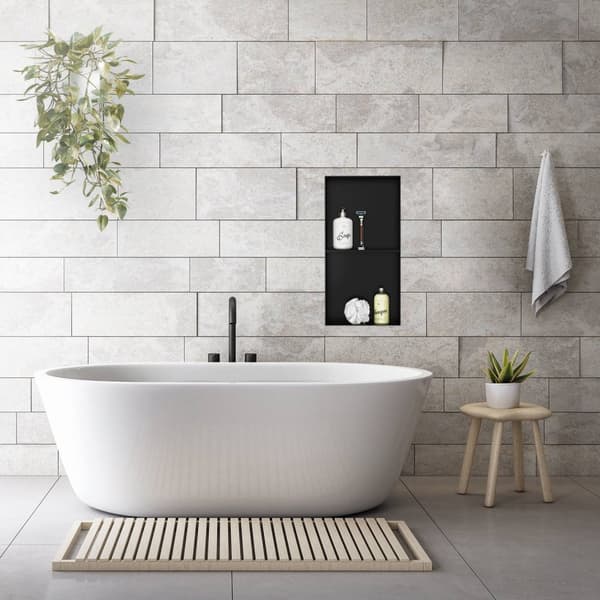Suihkunurkkaus 2 tasoa 60x30 cm musta ruostumaton teräs uppoasennettava runko seinänurkkaus Suihkutarjotin LuxeBath