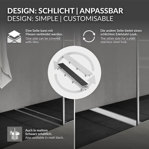 Duschränna i rostfritt stål 100 cm och sifon komplett set silver flat LuxeBath