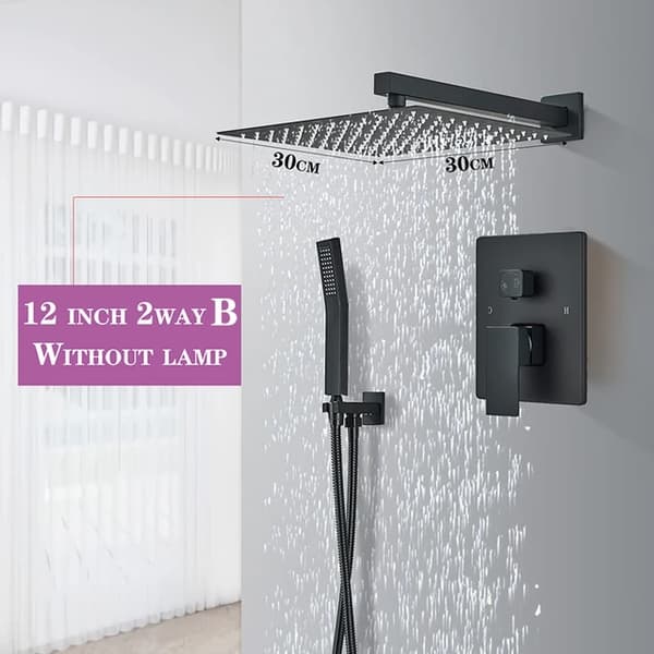 Badeværelse Brusehane, Mat Sort Finish, LED Regnbruser Hoved, 2 Vejs 10 tommer B