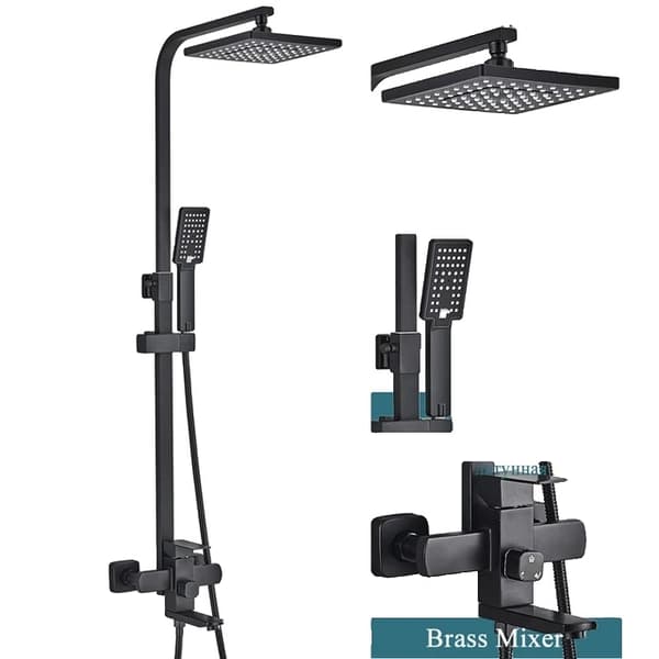 Regnbruser Brusehovedsæt, Mat Sort, Højtryk, Rustfrit Stål, Mat Sort B Matte Black B