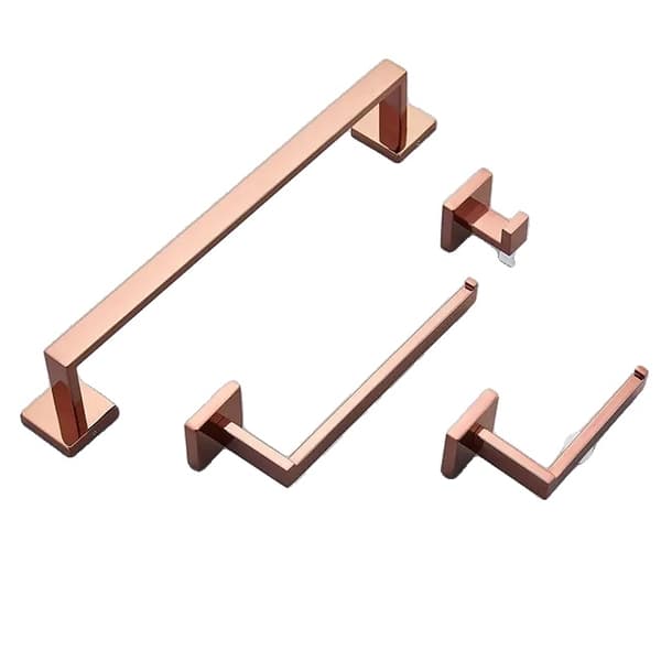 Badeværelsestilbehør Hardware Sæt, Poleret Guld Finish, Vægmonteret Design, Guld Håndklædeholder Rose 4 piece set