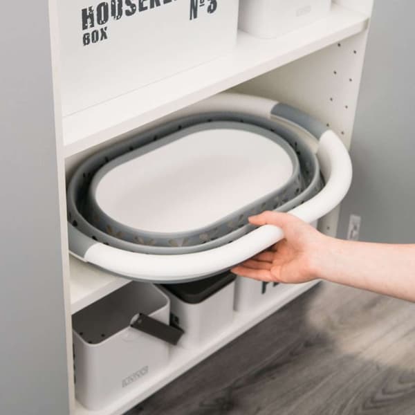 Oval foldbar skål 50 x 37 cm hvid og grå OVAL COMPACT 25L