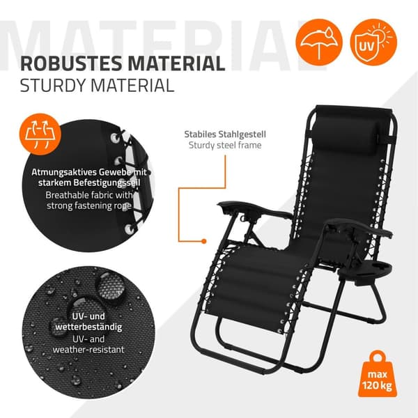 Fällbar recliner svart med justerbart nackstöd &amp; ryggstöd inkl. mugghållare från ML-Design