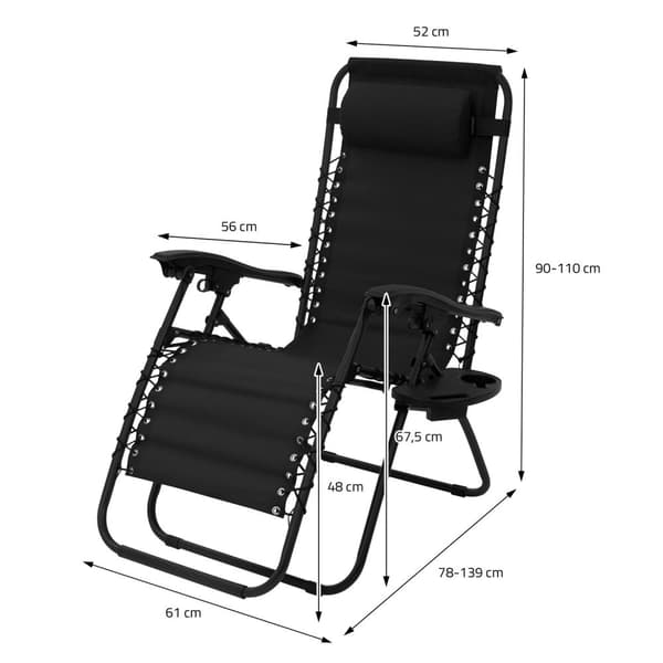 Fällbar recliner svart med justerbart nackstöd &amp; ryggstöd inkl. mugghållare från ML-Design