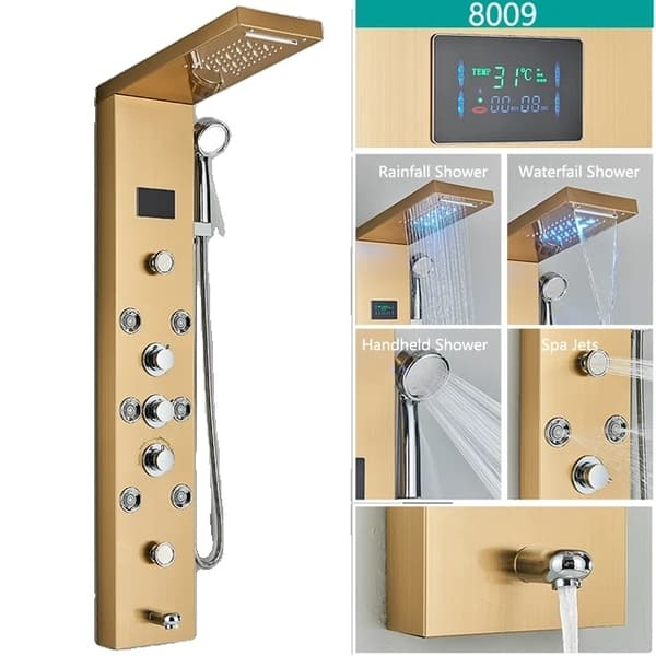 LED Brusehane, Temperatur Digital Display, Kropsmassage System, Sort 8006