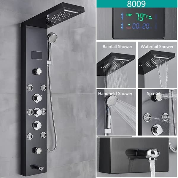 LED Brusehane, Temperatur Digital Display, Kropsmassage System, Sort 8006