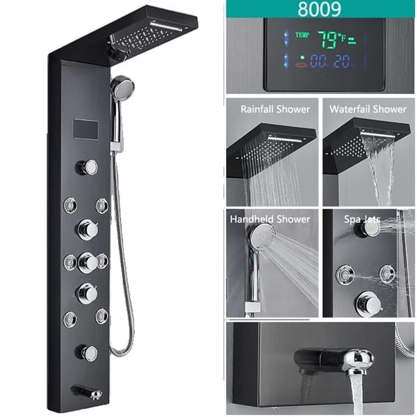 LED Duschblandare, Digital Temperaturdisplay, Kroppsmassage System, Svart 8006 Black 8009