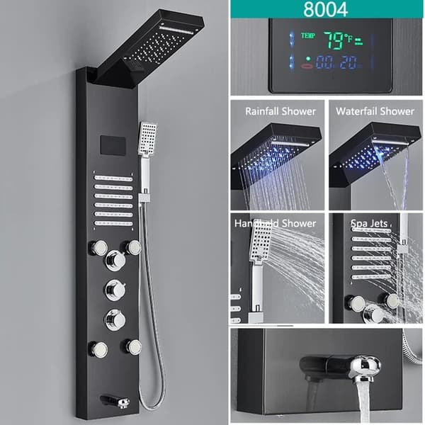LED Brusehane, Temperatur Digital Display, Kropsmassage System, Sort 8006