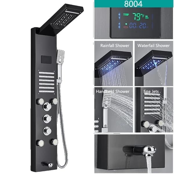 LED Brusehane, Temperatur Digital Display, Kropsmassage System, Sort 8006